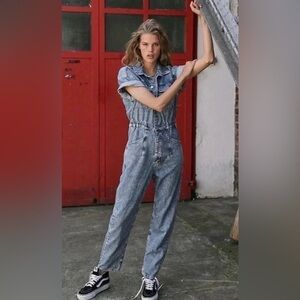 Free People Marci Denim Coverall Jumpsuit One Piece Utility Jean Size S